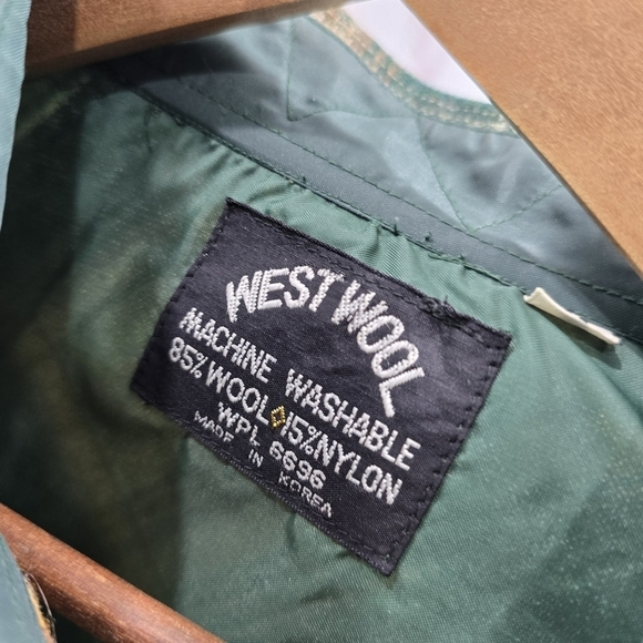 West Wool Shirt Mens XL Long Yellow Green 70s Pearl Snap Plaid Western Point - Picture 3 of 12